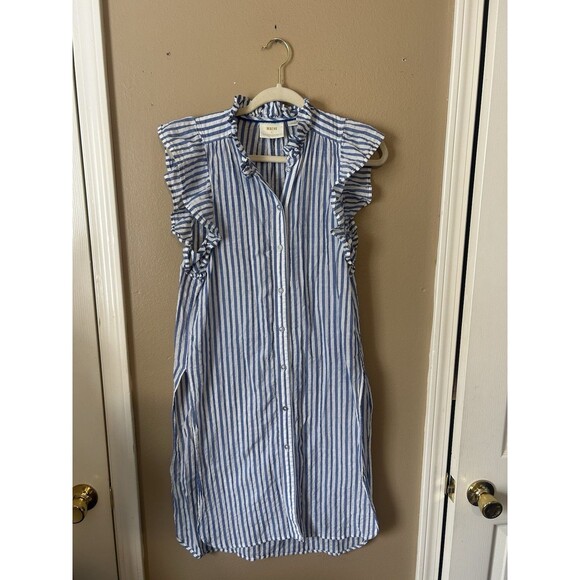 Maeve by Anthropologie Striped Button Down Tunic Women Medium Blue White Small - Picture 2 of 12